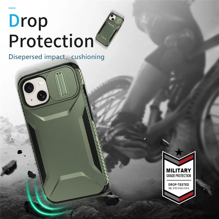 For iPhone 14 Plus / 15 Plus Case Camshield TPU+PC Phone Cover Shockproof Dustproof - Green - 7