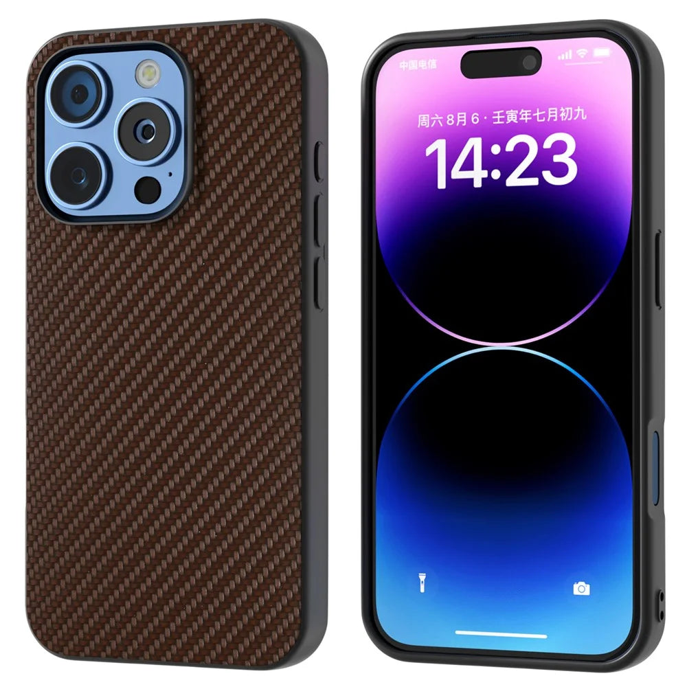 ABEEL For iPhone 16 Pro Case Carbon Fiber Texture PU+PC+TPU Phone Cover - Brown - 1