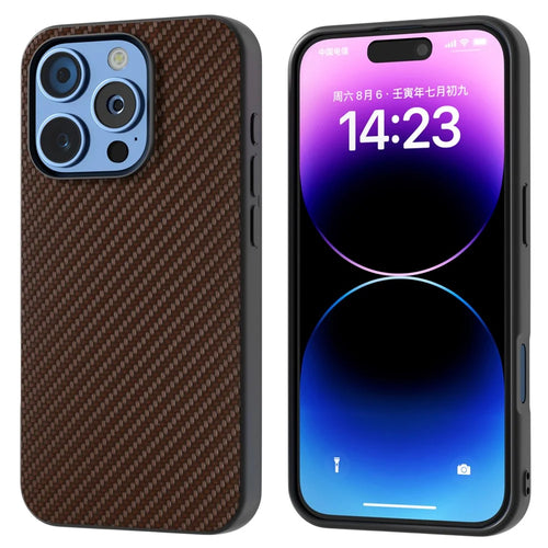ABEEL For iPhone 16 Pro Case Carbon Fiber Texture PU+PC+TPU Phone Cover - Brown - 1