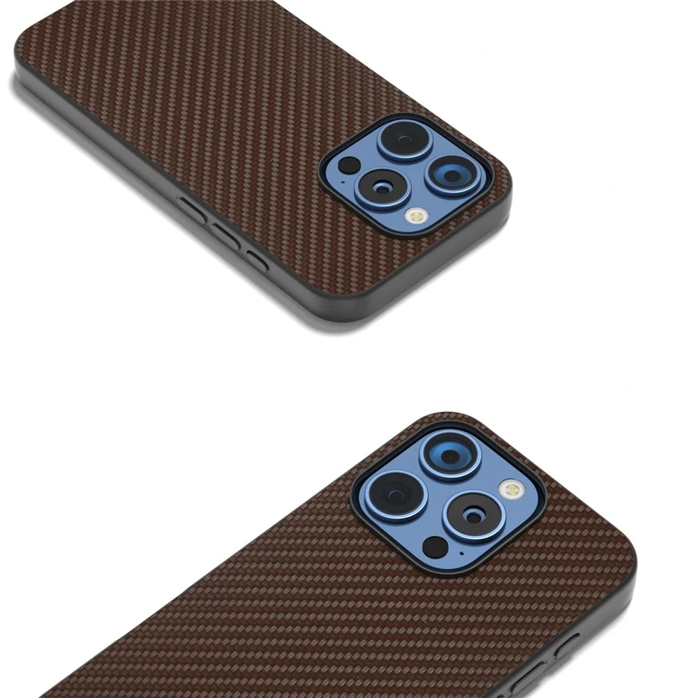 ABEEL For iPhone 16 Pro Case Carbon Fiber Texture PU+PC+TPU Phone Cover - Brown - 3