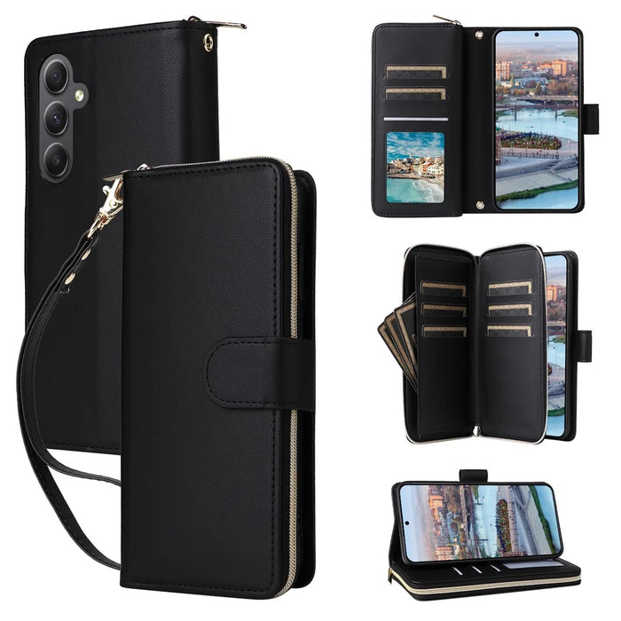 R20 For Samsung Galaxy A34 5G Case Zipper Wallet PU Leather Phone Cover - Black - 1
