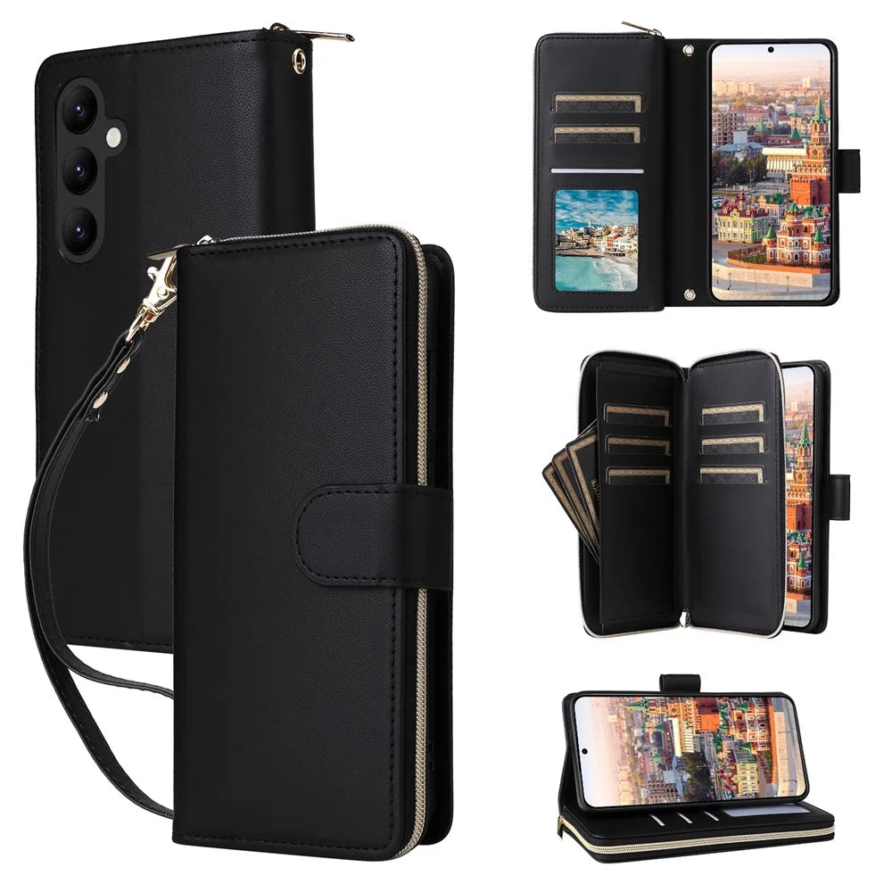 R20 For Samsung Galaxy A24 4G (162.1 X 77.6 X 8.3mm) Case Zipper Leather Flip Phone Cover - Black - 1