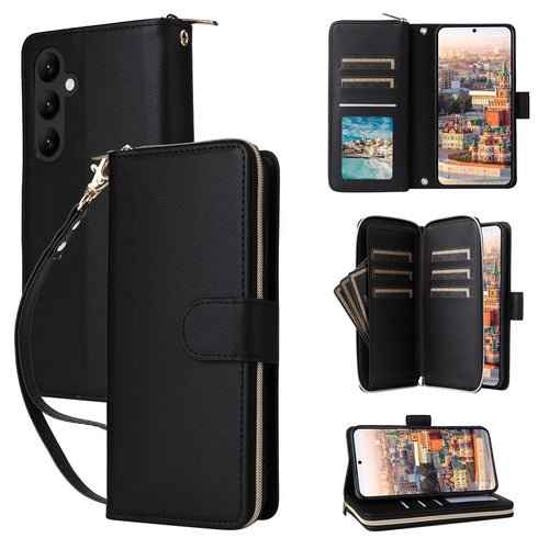 R20 For Samsung Galaxy A24 4G (162.1 X 77.6 X 8.3mm) Case Zipper Leather Flip Phone Cover - Black - 1