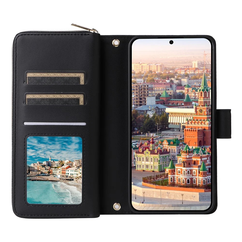 R20 For Samsung Galaxy A24 4G (162.1 X 77.6 X 8.3mm) Case Zipper Leather Flip Phone Cover - Black - 2