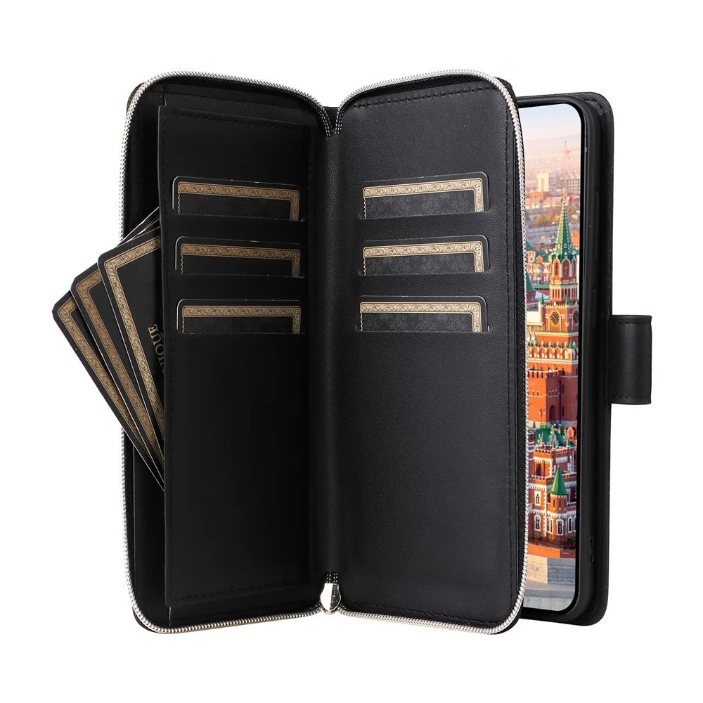 R20 For Samsung Galaxy A24 4G (162.1 X 77.6 X 8.3mm) Case Zipper Leather Flip Phone Cover - Black - 3