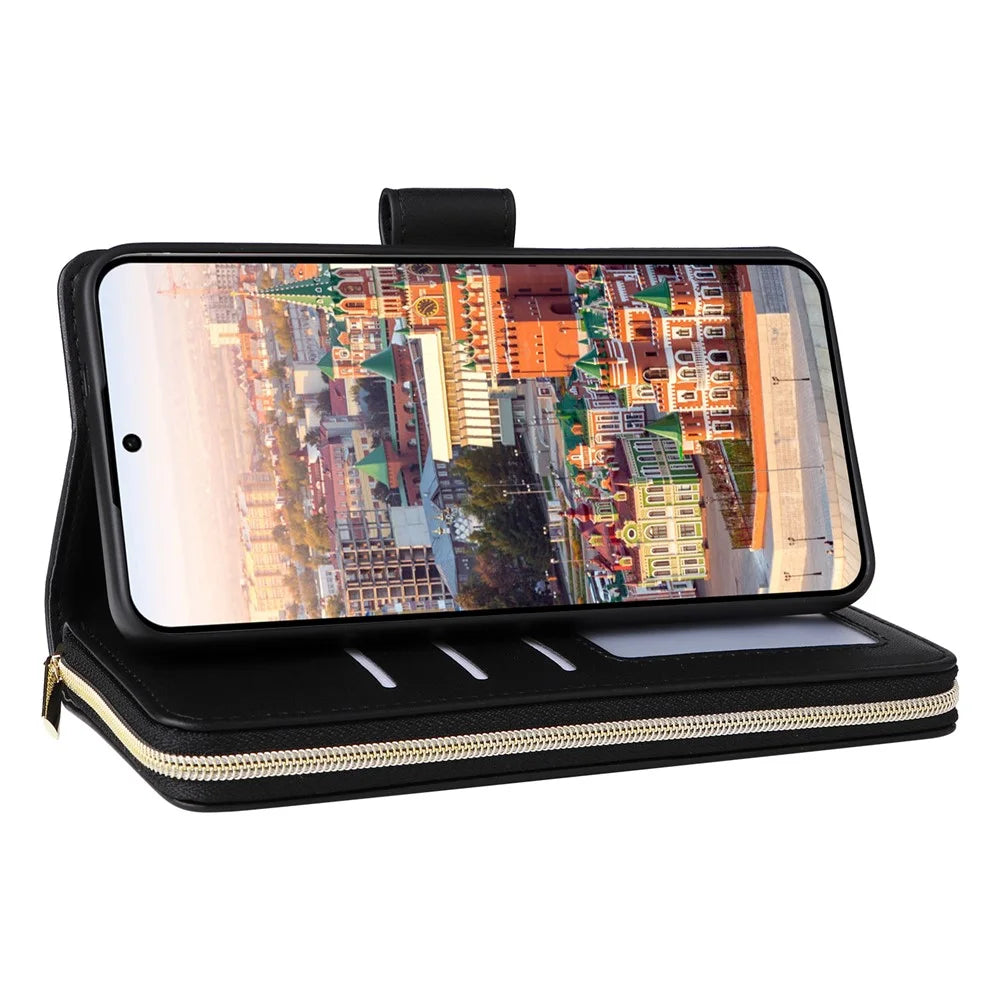 R20 For Samsung Galaxy A24 4G (162.1 X 77.6 X 8.3mm) Case Zipper Leather Flip Phone Cover - Black - 4