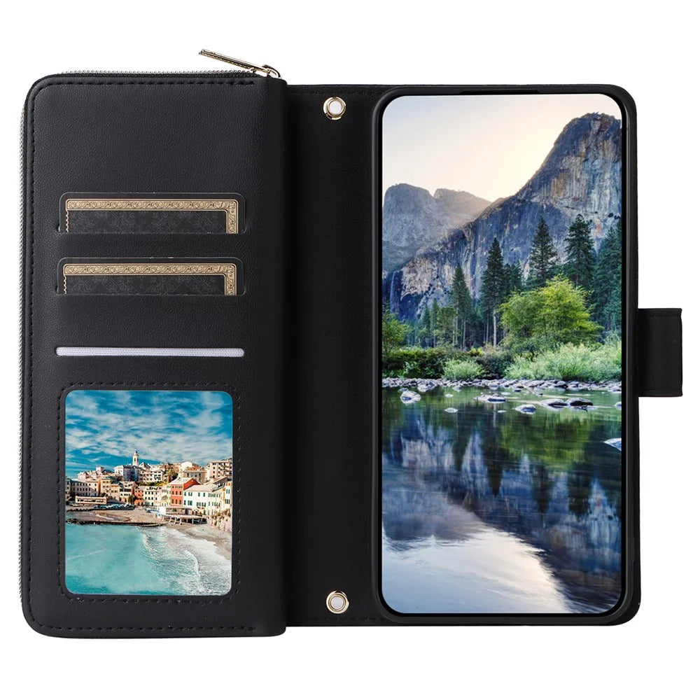 R20 For Samsung Galaxy A15 4G / 5G Case Zipper Phone Leather Cover Stand View - Black - 2
