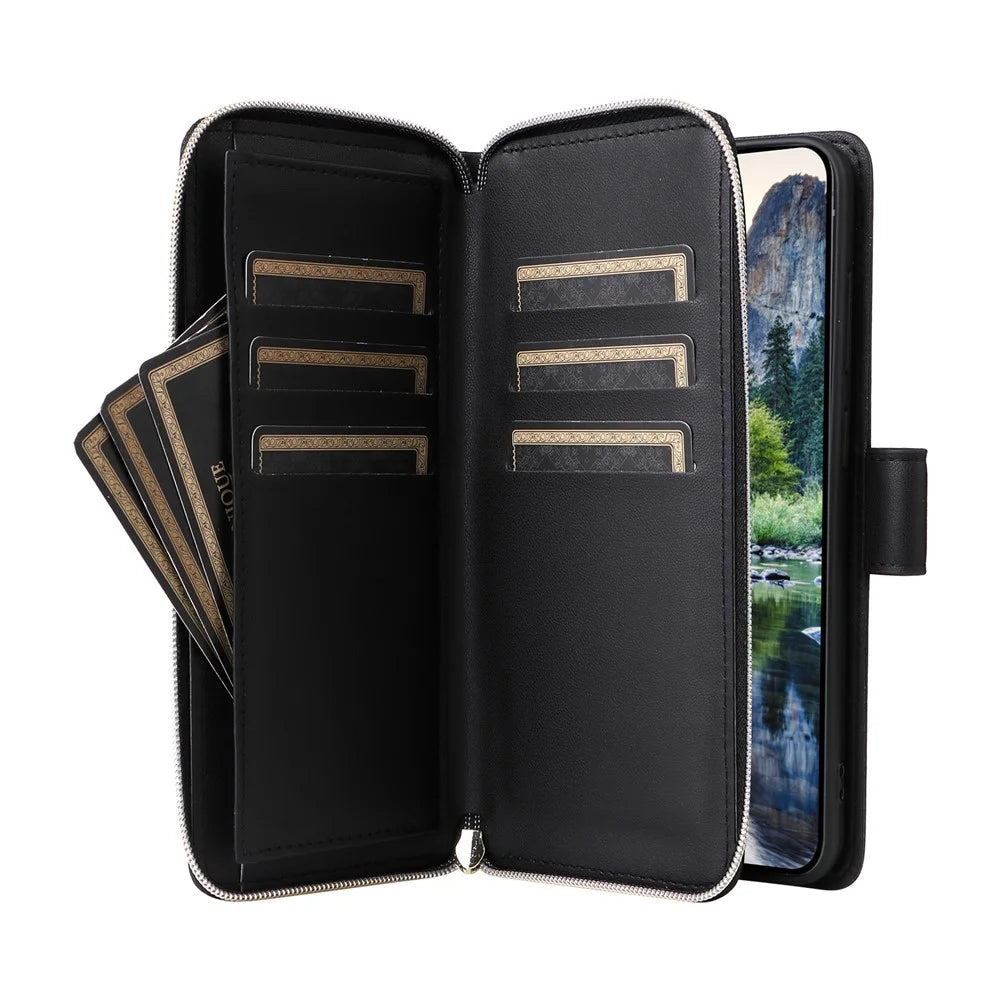 R20 For Samsung Galaxy A15 4G / 5G Case Zipper Phone Leather Cover Stand View - Black - 3