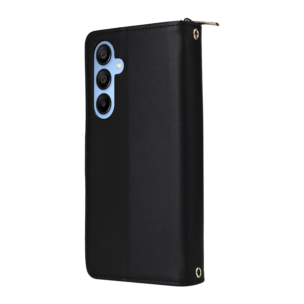 R20 For Samsung Galaxy A15 4G / 5G Case Zipper Phone Leather Cover Stand View - Black - 7