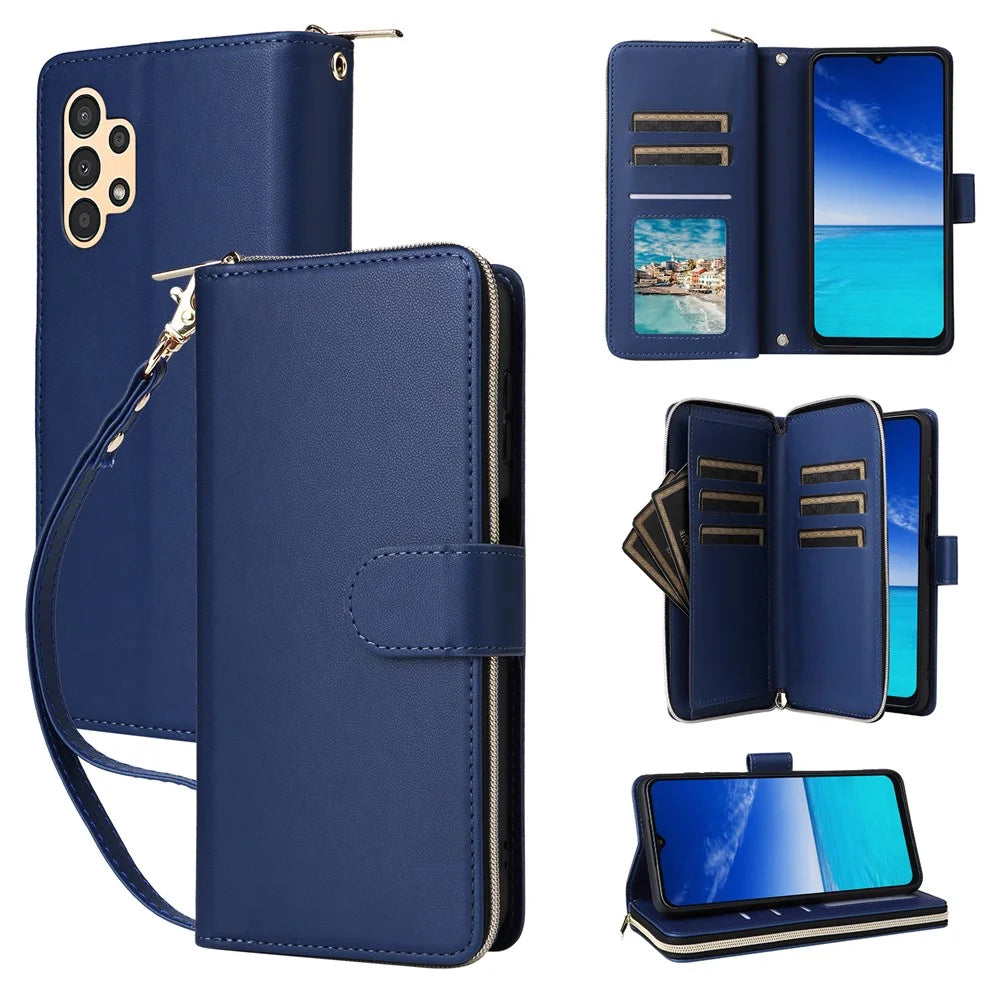R20 For Samsung Galaxy A13 5G / 4G / A04 4G / A04s 4G / M13 5G Case Zipper Leather Phone Cover - Blue - 1