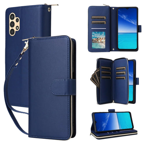 R20 For Samsung Galaxy A13 5G / 4G / A04 4G / A04s 4G / M13 5G Case Zipper Leather Phone Cover - Blue - 1