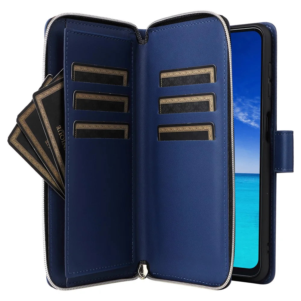 R20 For Samsung Galaxy A13 5G / 4G / A04 4G / A04s 4G / M13 5G Case Zipper Leather Phone Cover - Blue - 3