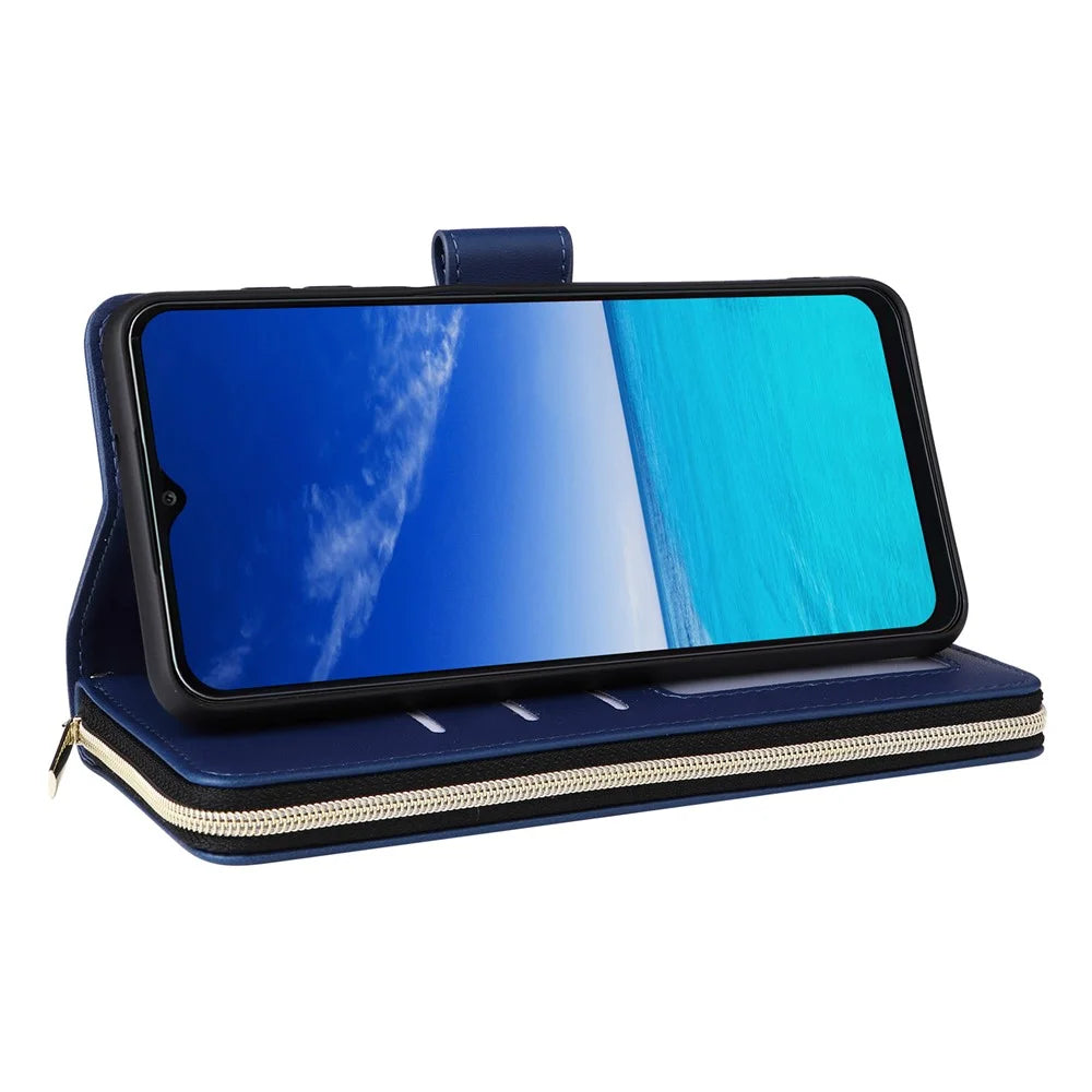 R20 For Samsung Galaxy A13 5G / 4G / A04 4G / A04s 4G / M13 5G Case Zipper Leather Phone Cover - Blue - 4