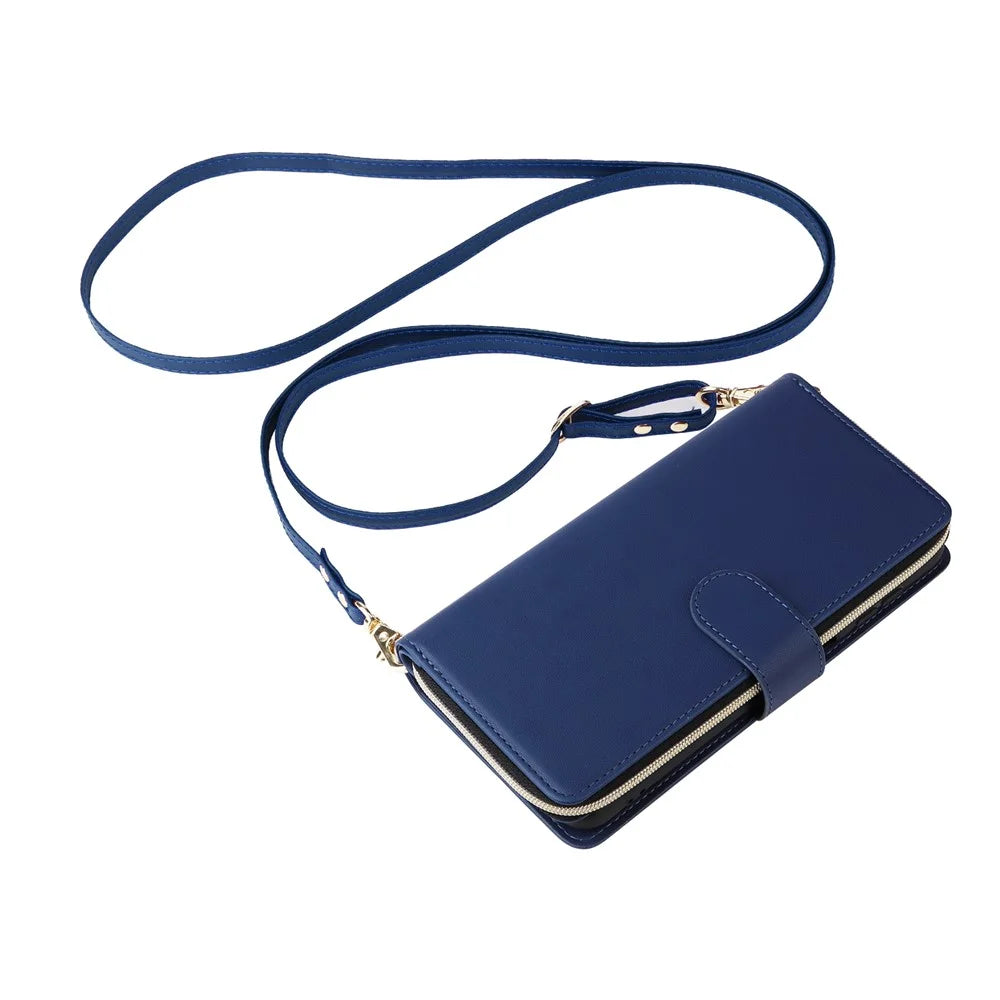 R20 For Samsung Galaxy A13 5G / 4G / A04 4G / A04s 4G / M13 5G Case Zipper Leather Phone Cover - Blue - 5