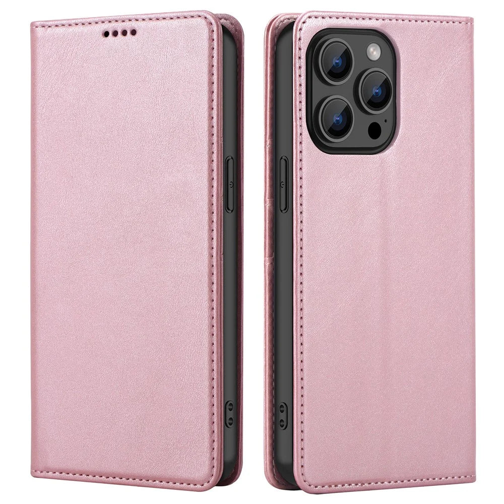 For iPhone 15 Pro Max Case RFID Blocking Wallet PU Leather Flip Phone Cover - Pink - 1