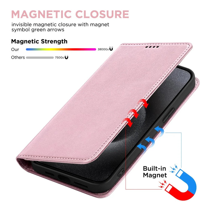 For iPhone 15 Pro Max Case RFID Blocking Wallet PU Leather Flip Phone Cover - Pink - 4