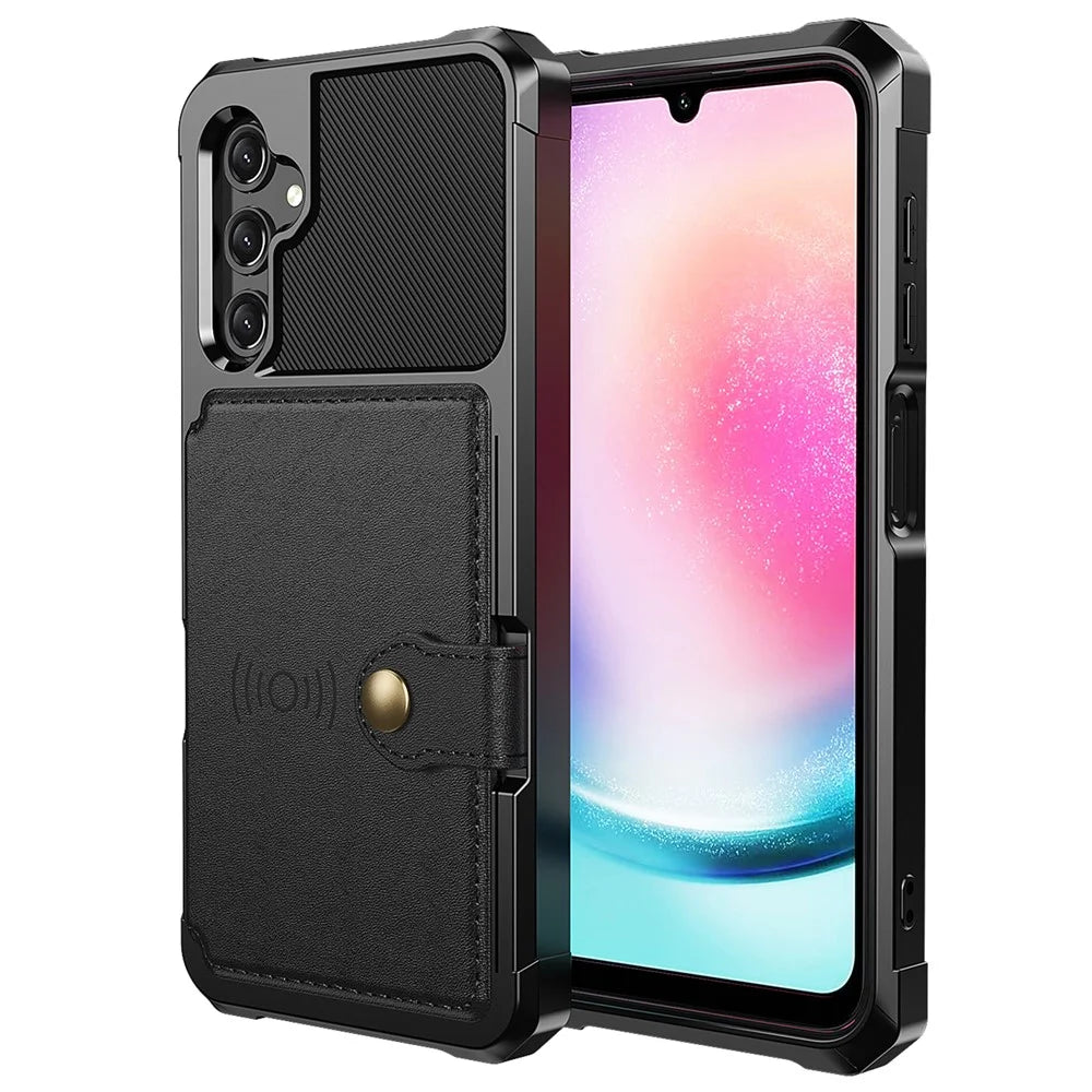 ZM03 For Samsung Galaxy A25 5G (Global) (161.0 X 76.5 X 8.3mm) Case PU Leather+TPU Anti Fall Phone Cover Card Slots - Black - 1