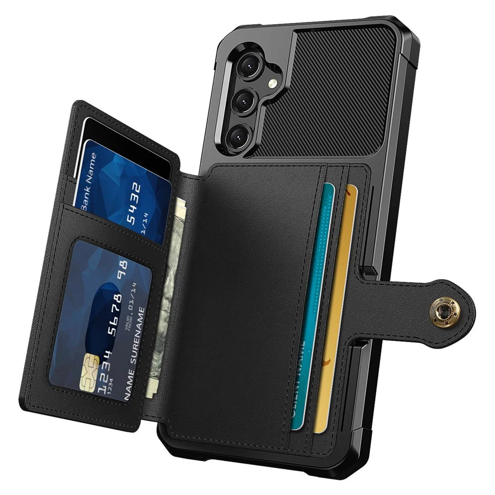 ZM03 For Samsung Galaxy A25 5G (Global) (161.0 X 76.5 X 8.3mm) Case PU Leather+TPU Anti Fall Phone Cover Card Slots - Black - 3