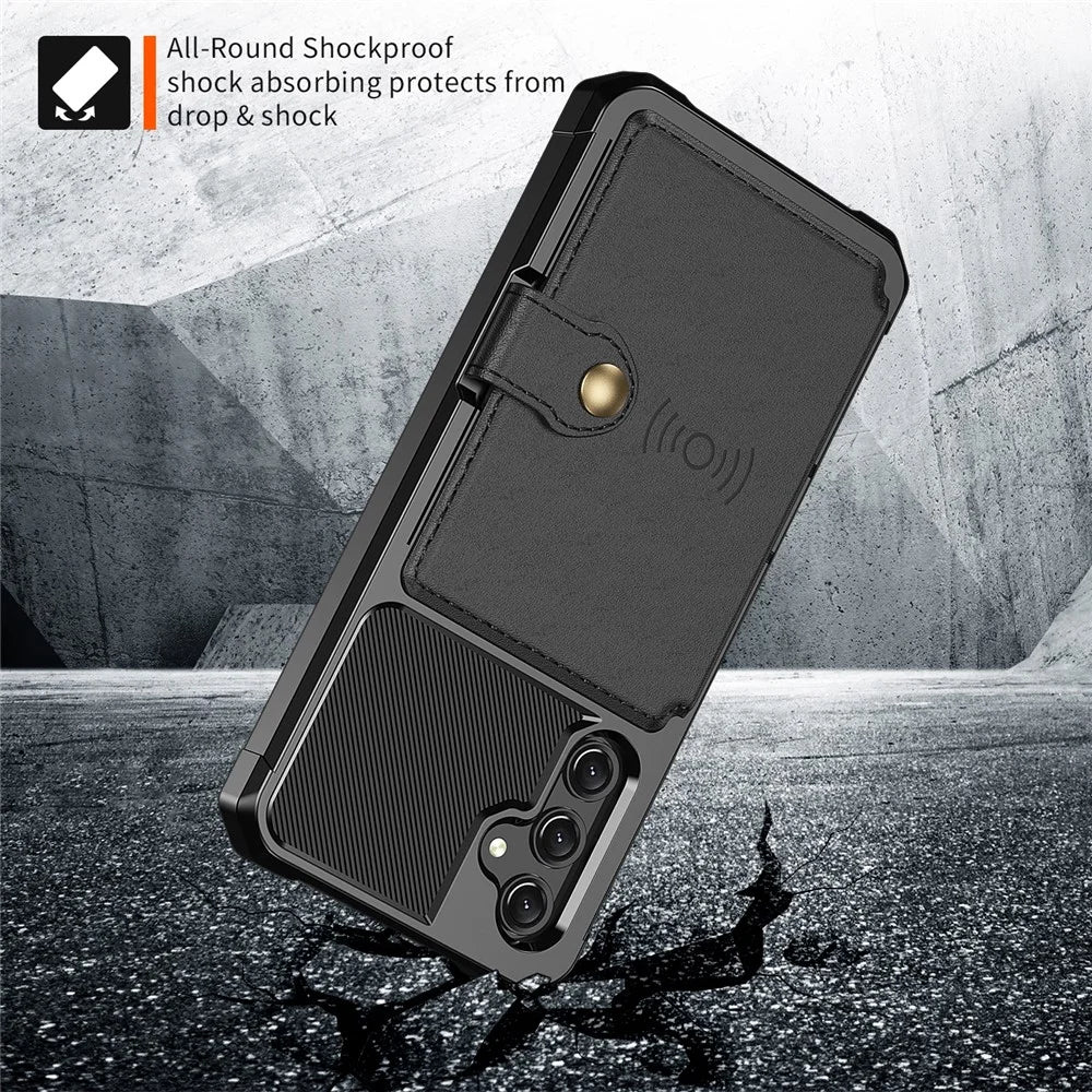 ZM03 For Samsung Galaxy A25 5G (Global) (161.0 X 76.5 X 8.3mm) Case PU Leather+TPU Anti Fall Phone Cover Card Slots - Black - 4