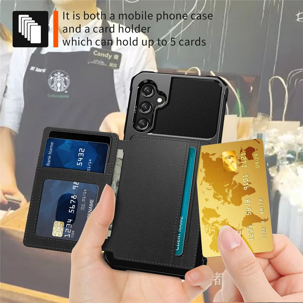 ZM03 For Samsung Galaxy A25 5G (Global) (161.0 X 76.5 X 8.3mm) Case PU Leather+TPU Anti Fall Phone Cover Card Slots - Black - 5