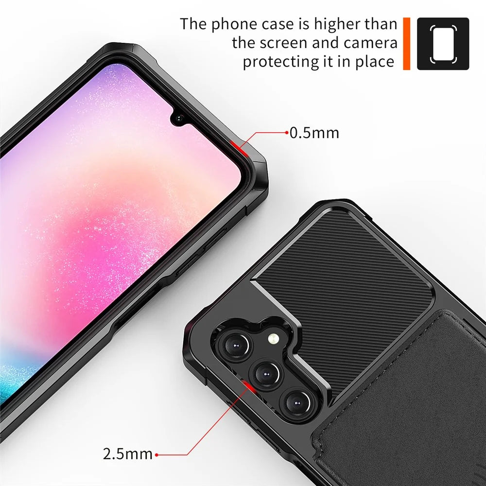 ZM03 For Samsung Galaxy A25 5G (Global) (161.0 X 76.5 X 8.3mm) Case PU Leather+TPU Anti Fall Phone Cover Card Slots - Black - 6