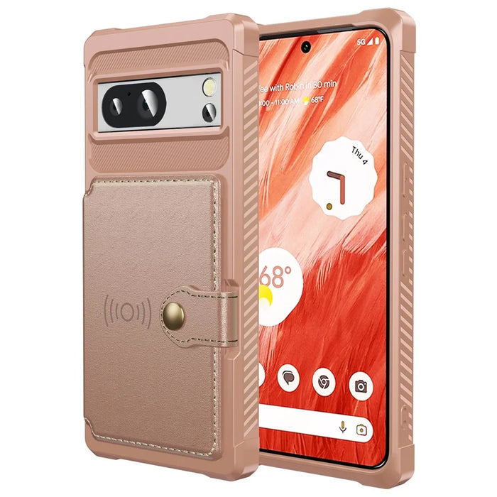 ZM03 For Google Pixel 8a Case Card Holder PU Leather+TPU Dual Layer Hybrid Protective Cover - Pink - 1
