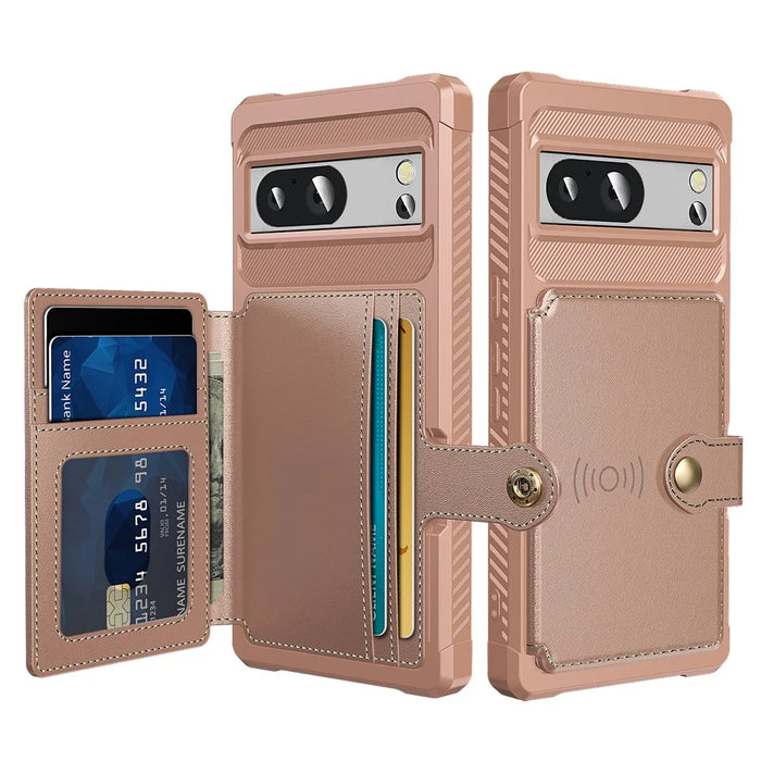 ZM03 For Google Pixel 8a Case Card Holder PU Leather+TPU Dual Layer Hybrid Protective Cover - Pink - 2