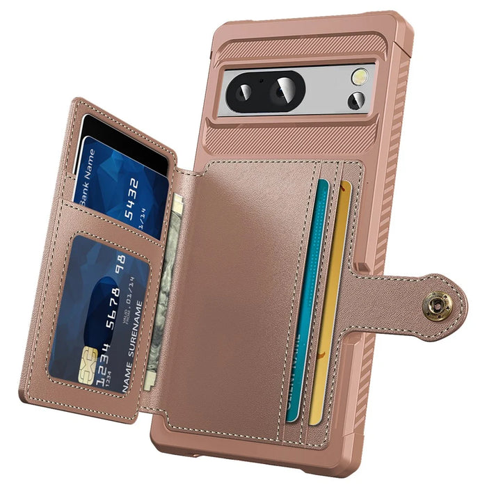 ZM03 For Google Pixel 8a Case Card Holder PU Leather+TPU Dual Layer Hybrid Protective Cover - Pink - 3