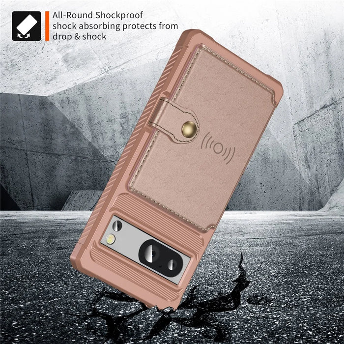 ZM03 For Google Pixel 8a Case Card Holder PU Leather+TPU Dual Layer Hybrid Protective Cover - Pink - 4