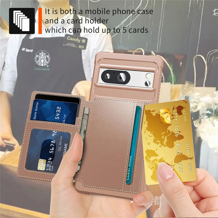 ZM03 For Google Pixel 8a Case Card Holder PU Leather+TPU Dual Layer Hybrid Protective Cover - Pink - 5