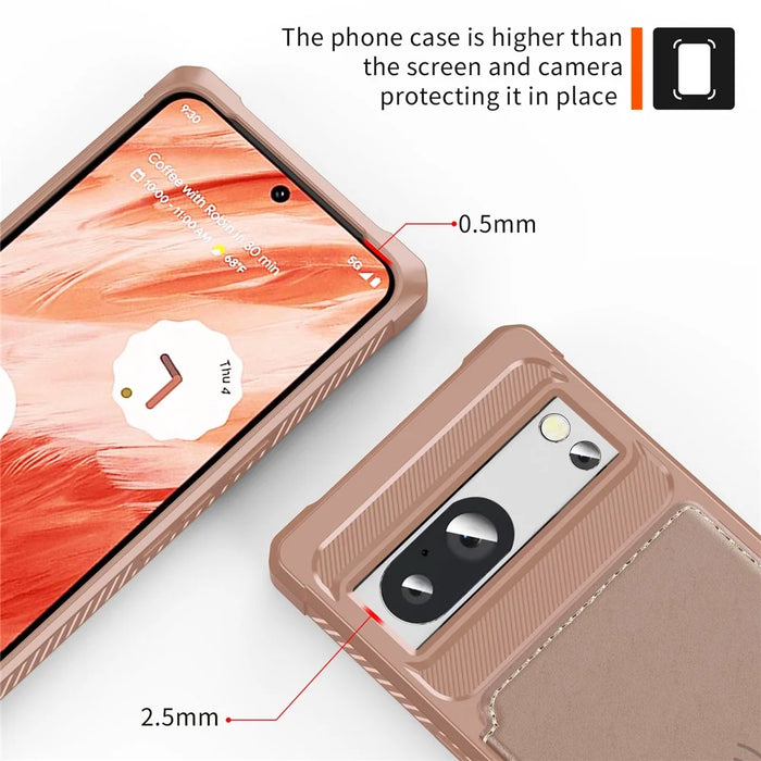 ZM03 For Google Pixel 8a Case Card Holder PU Leather+TPU Dual Layer Hybrid Protective Cover - Pink - 6