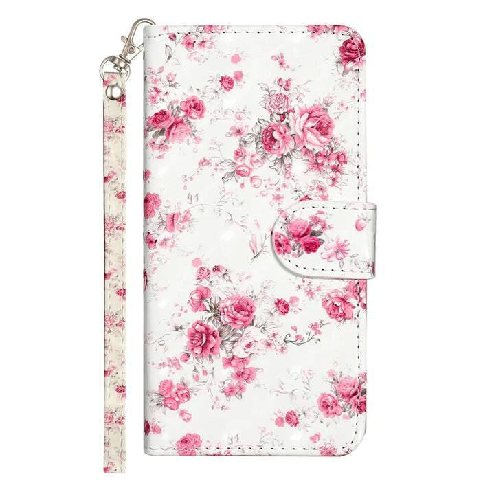 For iPhone 16 Pro Case Leather 3D Pattern Printed Phone Cover Stand Card Holder - Roses - 6