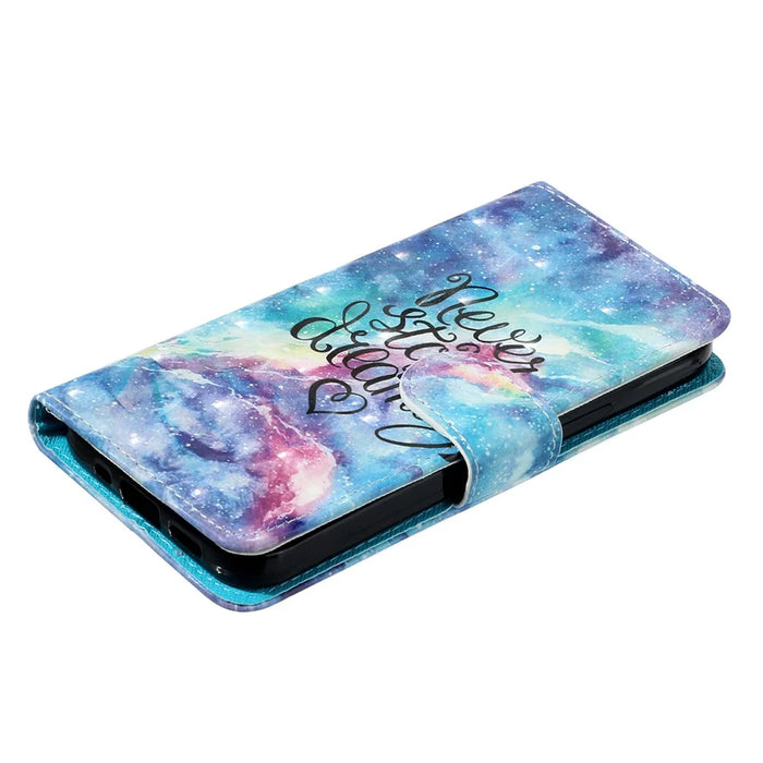 For iPhone 16 Leather Case Flip Wallet Phone Cover Magnetic Clasp 3D Pattern Printed - Starry Sky - 4