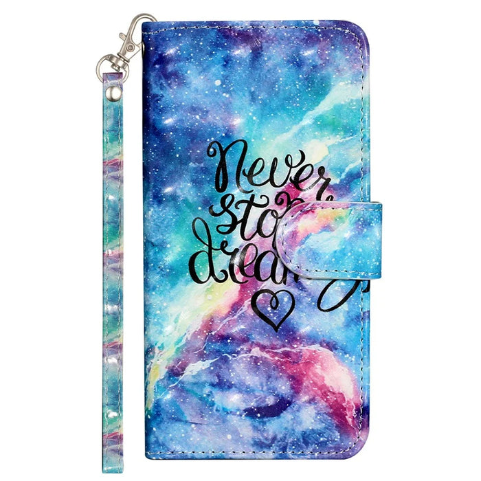 For iPhone 16 Leather Case Flip Wallet Phone Cover Magnetic Clasp 3D Pattern Printed - Starry Sky - 5