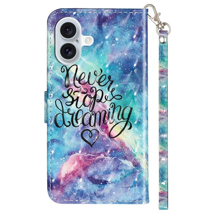 For iPhone 16 Leather Case Flip Wallet Phone Cover Magnetic Clasp 3D Pattern Printed - Starry Sky - 6