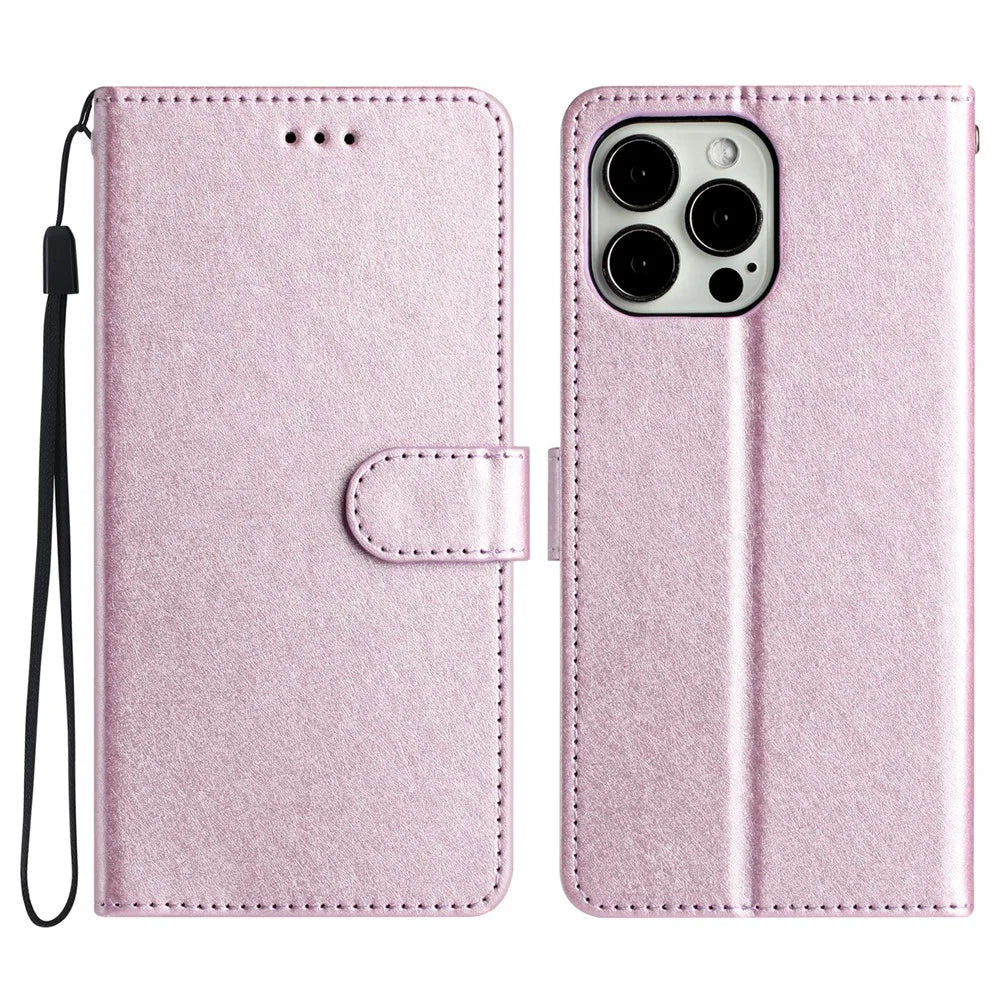 For iPhone 16 Pro Max Wallet Case Silk Texture Leather Phone Cover - Light Purple - 1