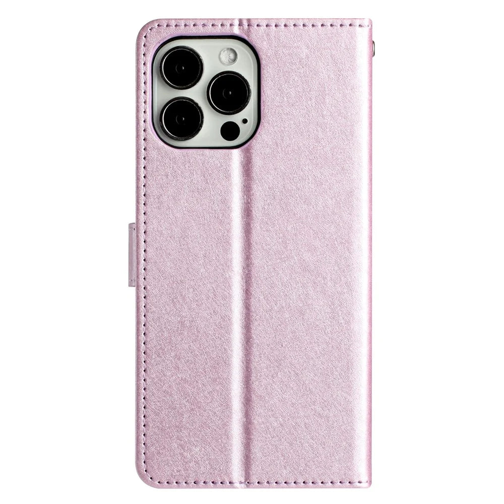 For iPhone 16 Pro Max Wallet Case Silk Texture Leather Phone Cover - Light Purple - 7