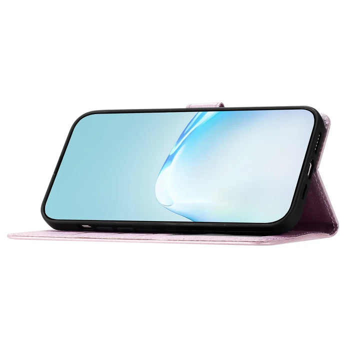For iPhone 16 Plus Case Card Slot PU Leather Folio Phone Cover Silk Texture - Light Purple - 3