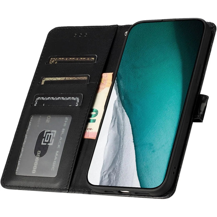 For iPhone 16 Plus Case Crocodile Texture Leather Phone Cover Card Slots Stand Function - Black - 3