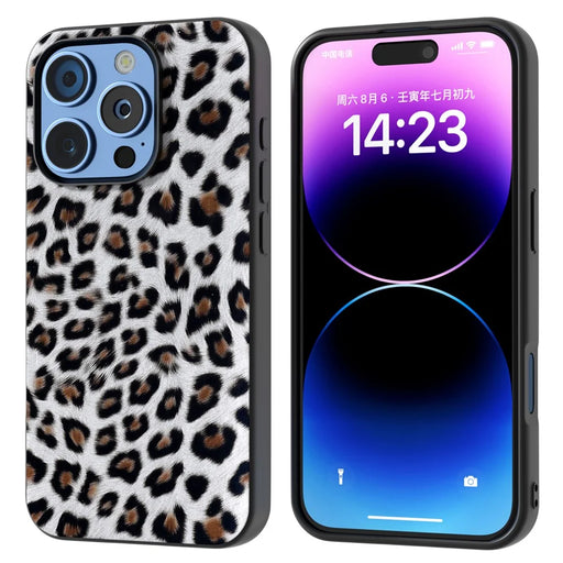 ABEEL For iPhone 16 Pro Max Case Leopard Pattern PU+TPU Back Phone Cover - Silver - 1