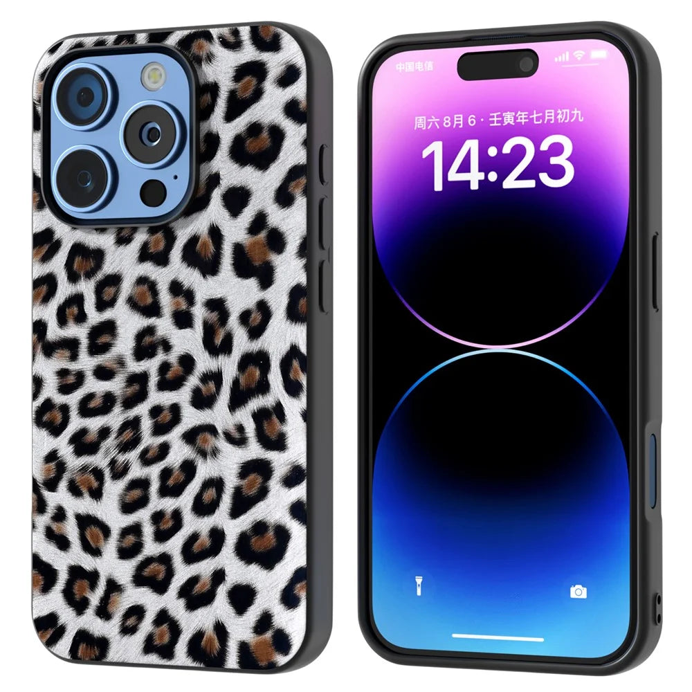ABEEL For iPhone 16 Pro Case PU+TPU Back Phone Cover with Leopard Pattern - Silver - 1