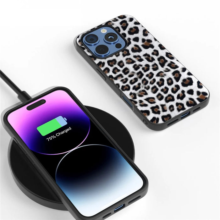 ABEEL For iPhone 16 Pro Case PU+TPU Back Phone Cover with Leopard Pattern - Silver - 4