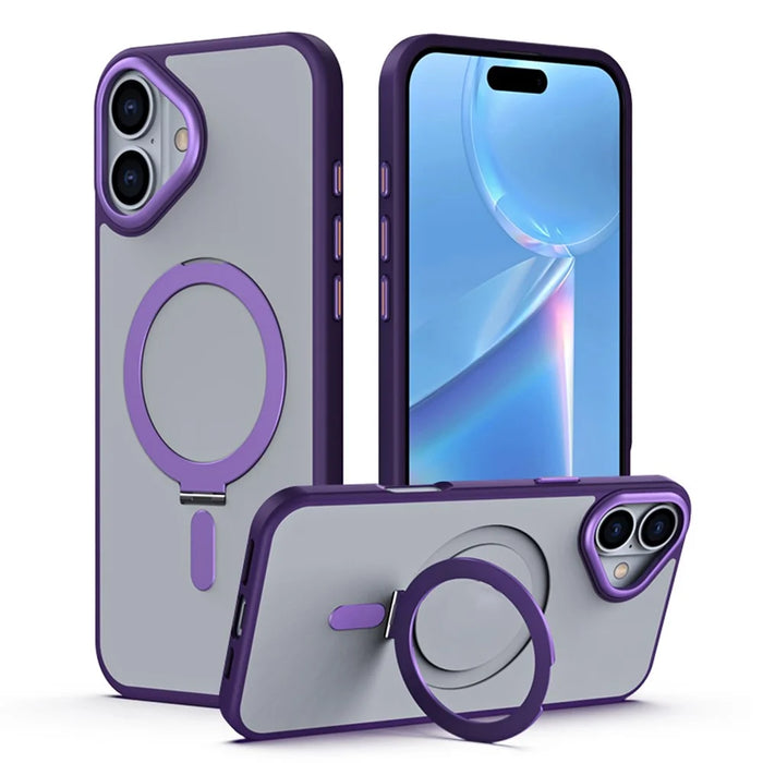 For iPhone 16 Magnetic Case TPU+Acrylic Drop Protection Kickstand Phone Cover - Purple - 1