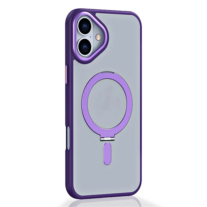 For iPhone 16 Magnetic Case TPU+Acrylic Drop Protection Kickstand Phone Cover - Purple - 2