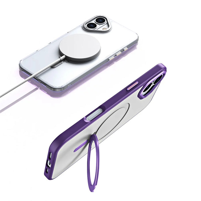 For iPhone 16 Magnetic Case TPU+Acrylic Drop Protection Kickstand Phone Cover - Purple - 3