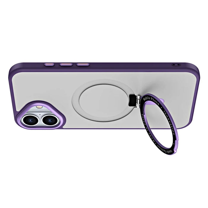 For iPhone 16 Magnetic Case TPU+Acrylic Drop Protection Kickstand Phone Cover - Purple - 5