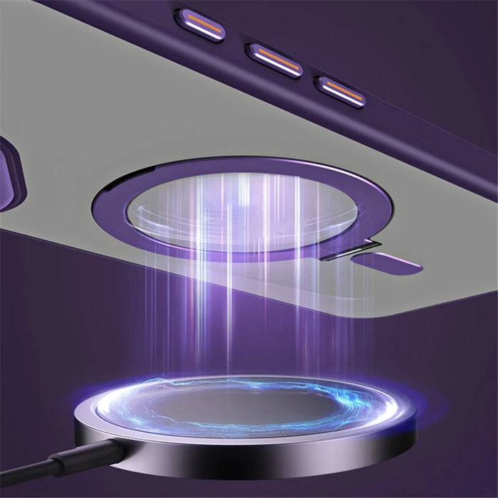 For iPhone 16 Magnetic Case TPU+Acrylic Drop Protection Kickstand Phone Cover - Purple - 7