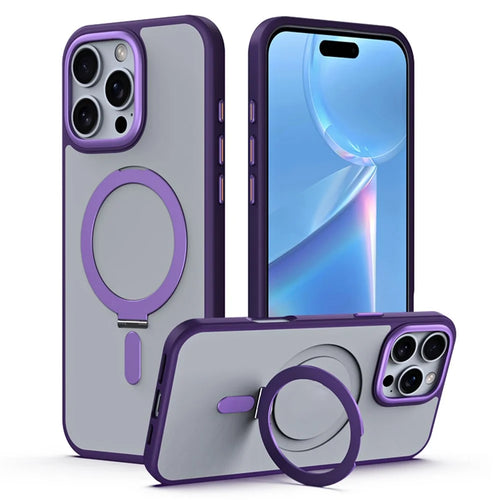For iPhone 16 Pro Magnetic Case Anti-Drop TPU+Acrylic Kickstand Phone Cover - Purple - 1