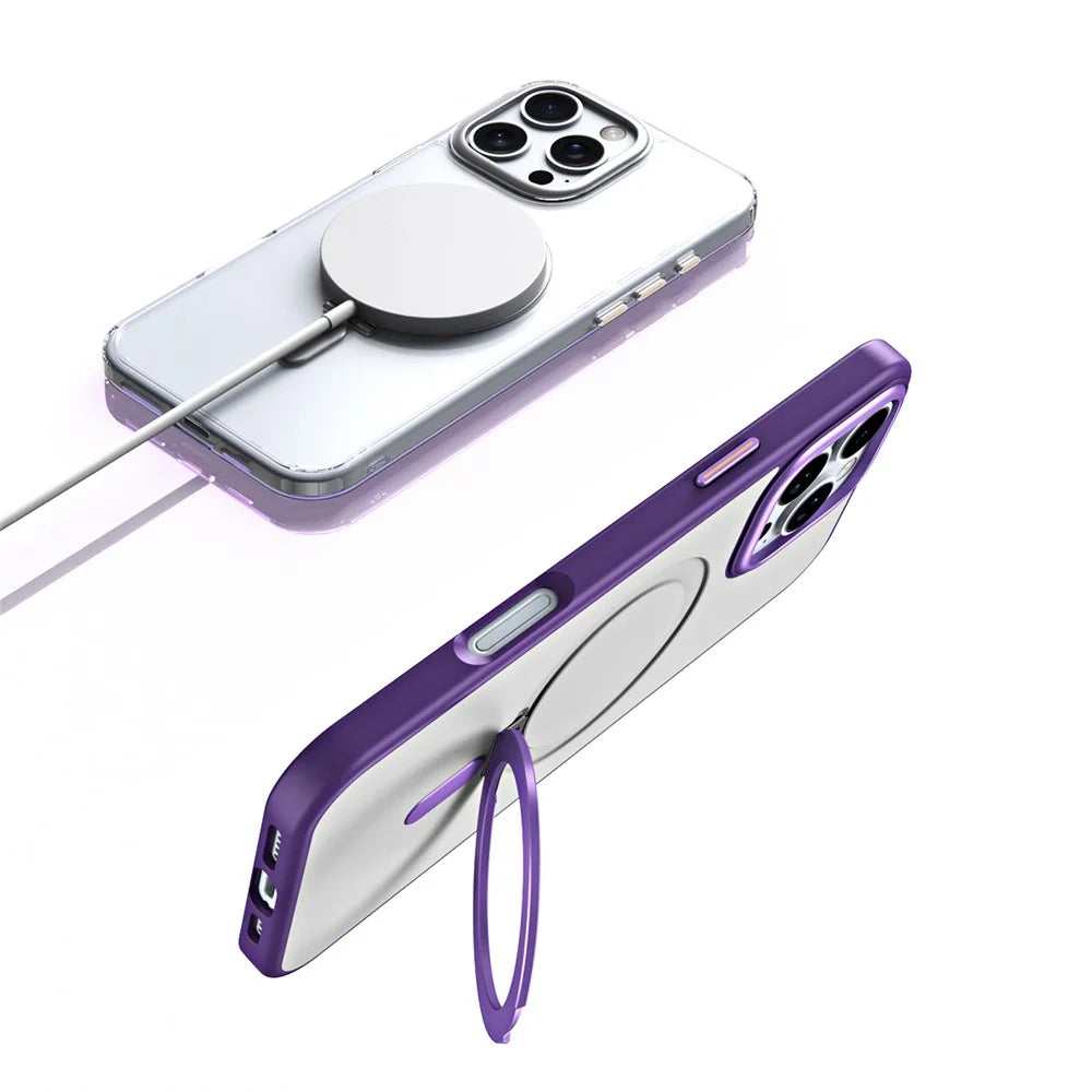 For iPhone 16 Pro Magnetic Case Anti-Drop TPU+Acrylic Kickstand Phone Cover - Purple - 3