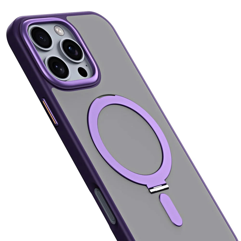 For iPhone 16 Pro Magnetic Case Anti-Drop TPU+Acrylic Kickstand Phone Cover - Purple - 6